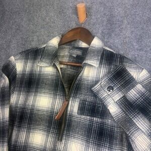 L.L. Bean Signature Chamois Shirt Mens Small Black White Plaid Quarter Zip Slim